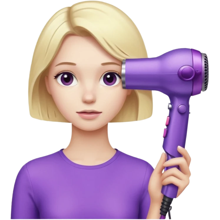 blonde girl drying hair with a purple Dyson hair dryer emoji