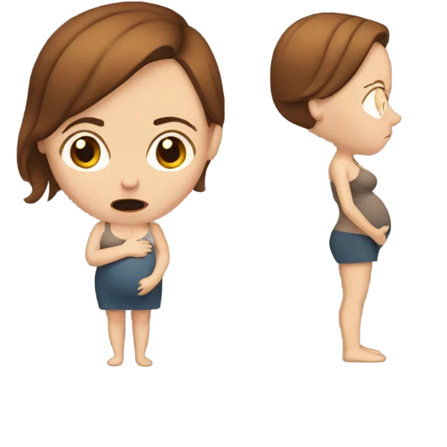Uncomfortable and angry white pregnant woman with brown hair emoji