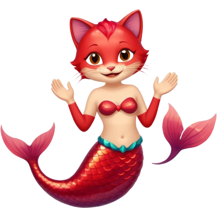 cat mermaid red saying hello emoji