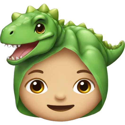 A baby dressed as a dinosaur emoji