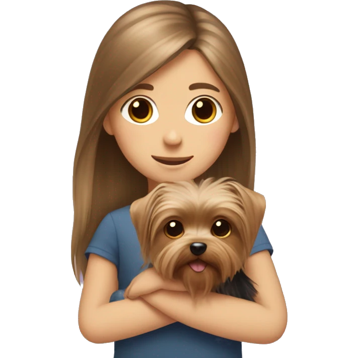 Yorkshire Terrier in the arms of a girl with brown hair emoji