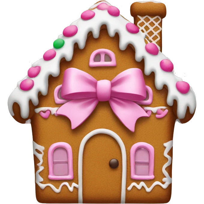 Gingerbread house with a pink Bow emoji
