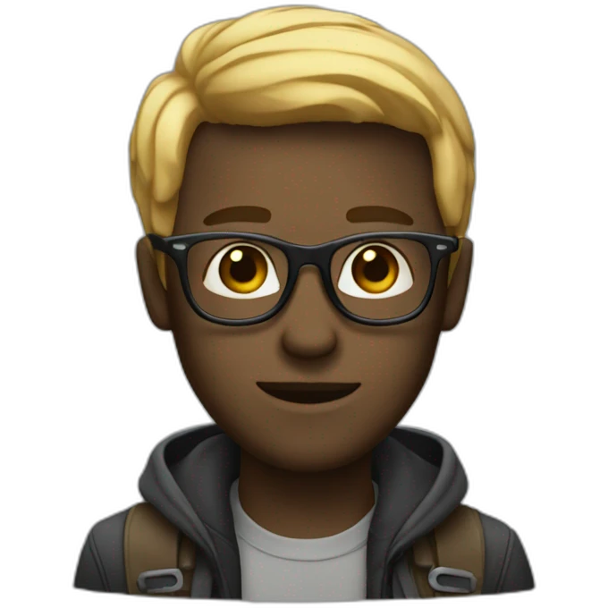 Theorus with blond hair and blond beard with glasses but black skin emoji
