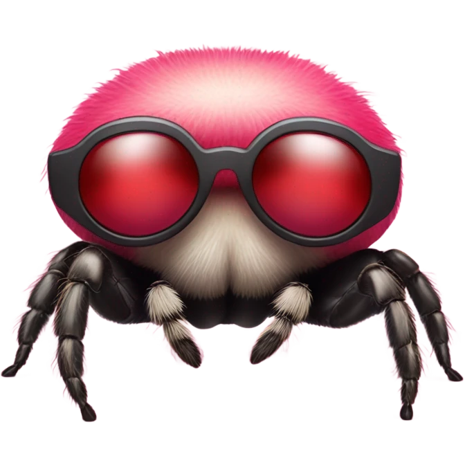 pink fat jumping spider with red heart sunglasses  emoji