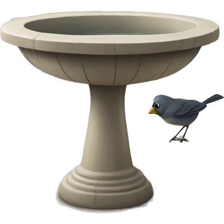 Cottage core bird bath with a small bird in courtyard  emoji