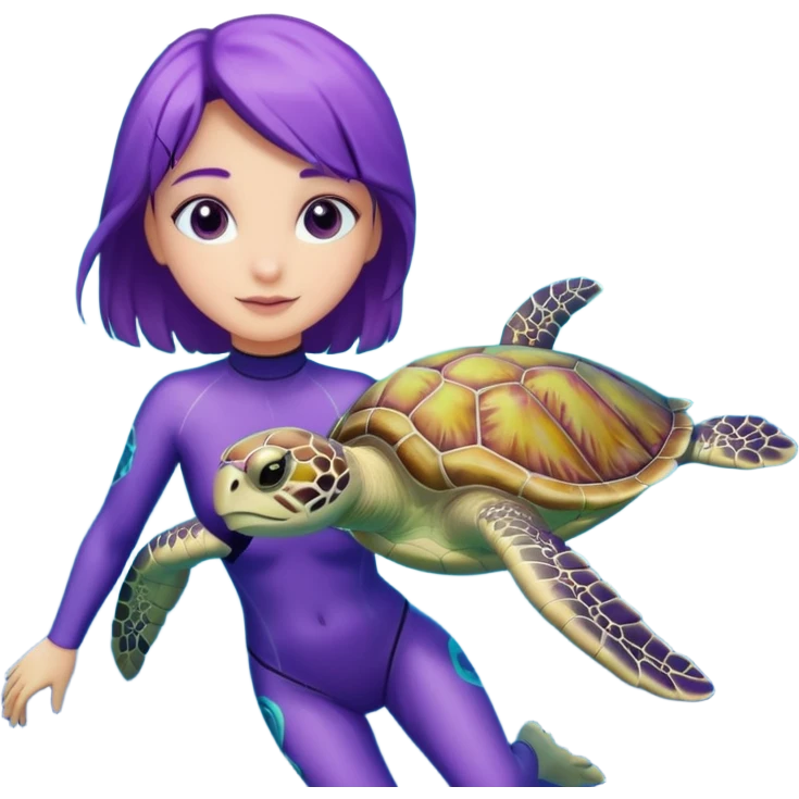 Purple girl Sea turtle in the ocean emoji