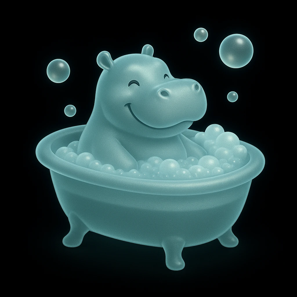 happy hippo with bubbles in bathtub emoji