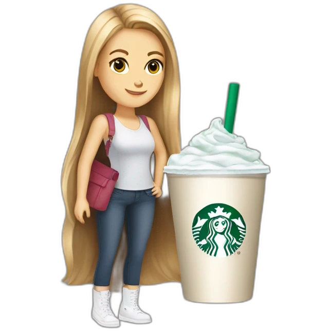 Starbucks cup cold drink with long white girl with Luis vittuon Bag emoji
