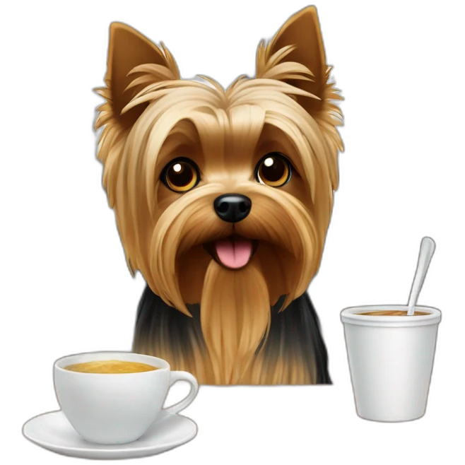 a yorkshire terrier at a table in a cafe emoji