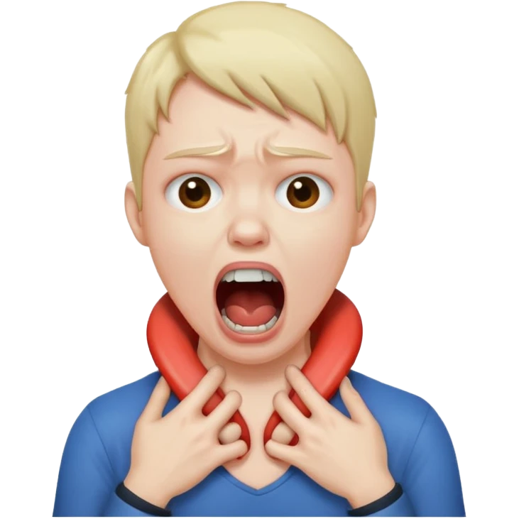 A person choking themselves on the neck and screaming  emoji