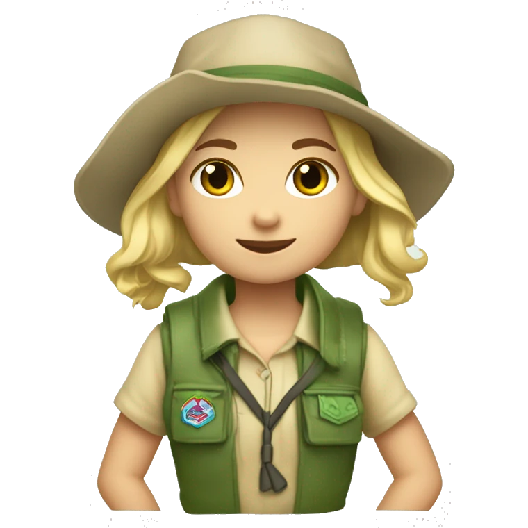 Crea una niña scout con un pañuelo verde agua que sea rubia emoji