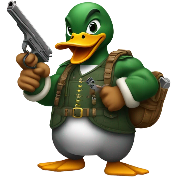 Duck has muscles with a gun emoji