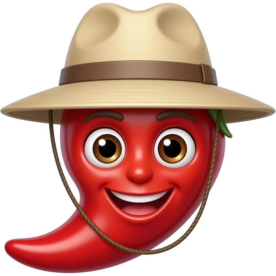 Chilli Pepper with  safari Hat closeup front facing emoji