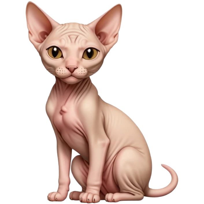 hairless sphynx cat full body sitting winking emoji