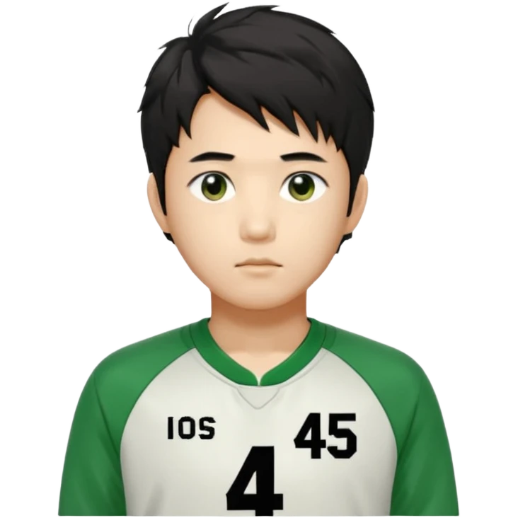 Draw Seong Gi-hun (Player 456), Korean male, messy black hair, green tracksuit with white number 456 printed on chest. emoji