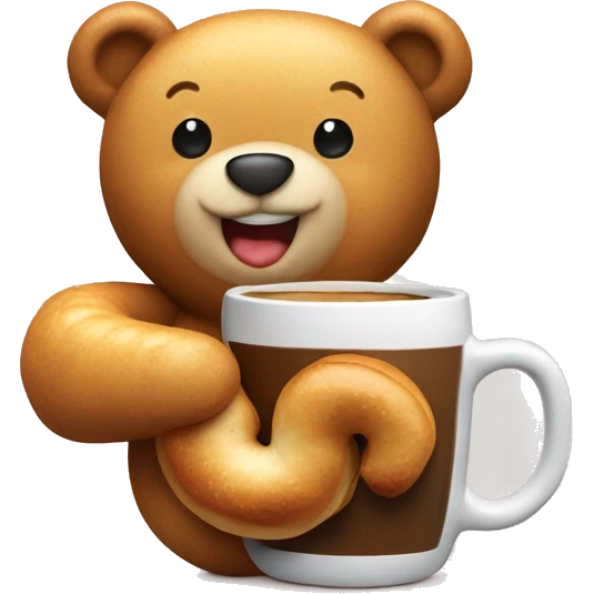 Smile Bear hug with bagel, croissant and coffee emoji