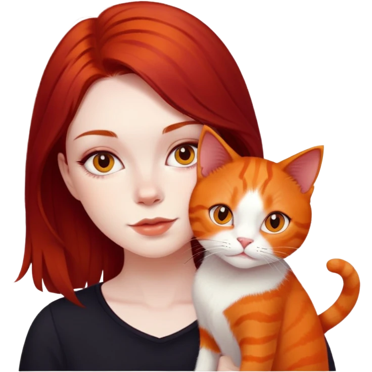 Gata pelo naranja y chica peliroja oscuro  emoji