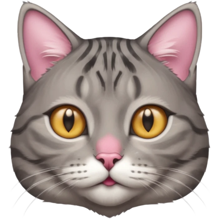 A high-resolution photo-realistic digital illustration of a solid grey tabby cat, chest upward emoji