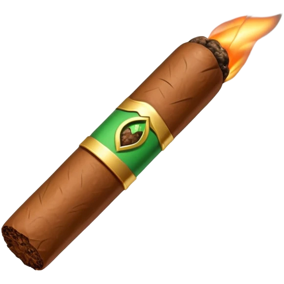A brown cigar with a green middle burning like a blunt emoji