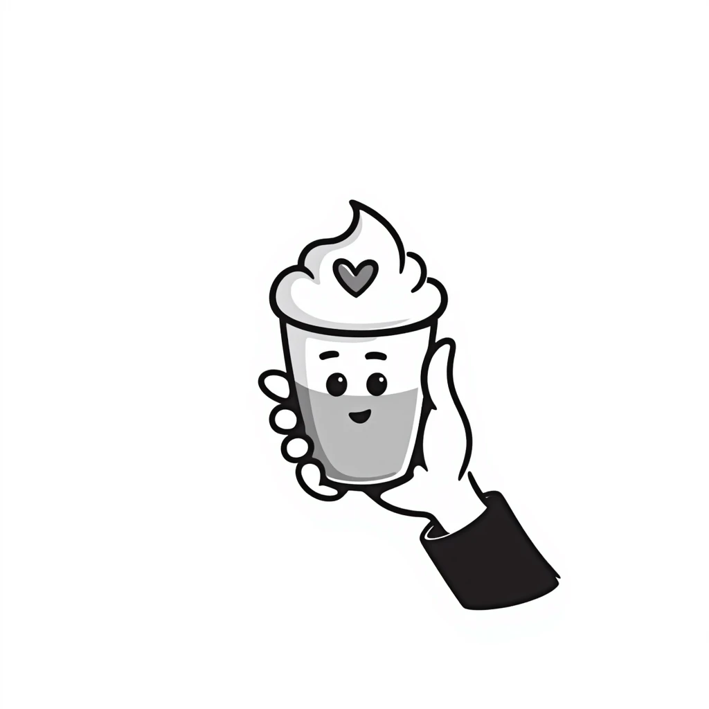 cute cafe latte art with heart shape and smiling face emoji