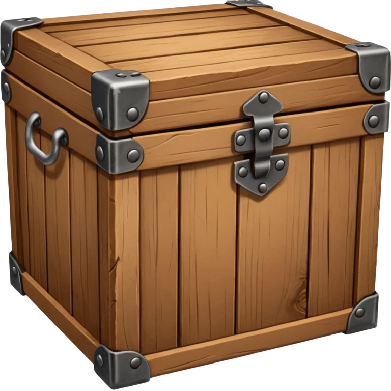 wooden box emoji, square box with wood texture, metal brackets on corners, vivid highlights emoji