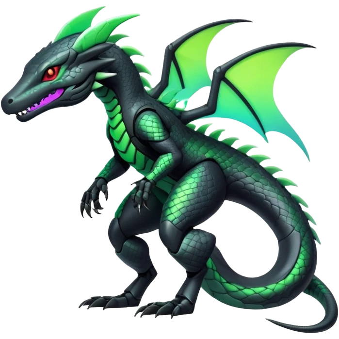 Modern Futuristic Scaly Iridescent Neon-glowing  Cyber-Salandit-Mightyena-Hybrid (Full body) emoji