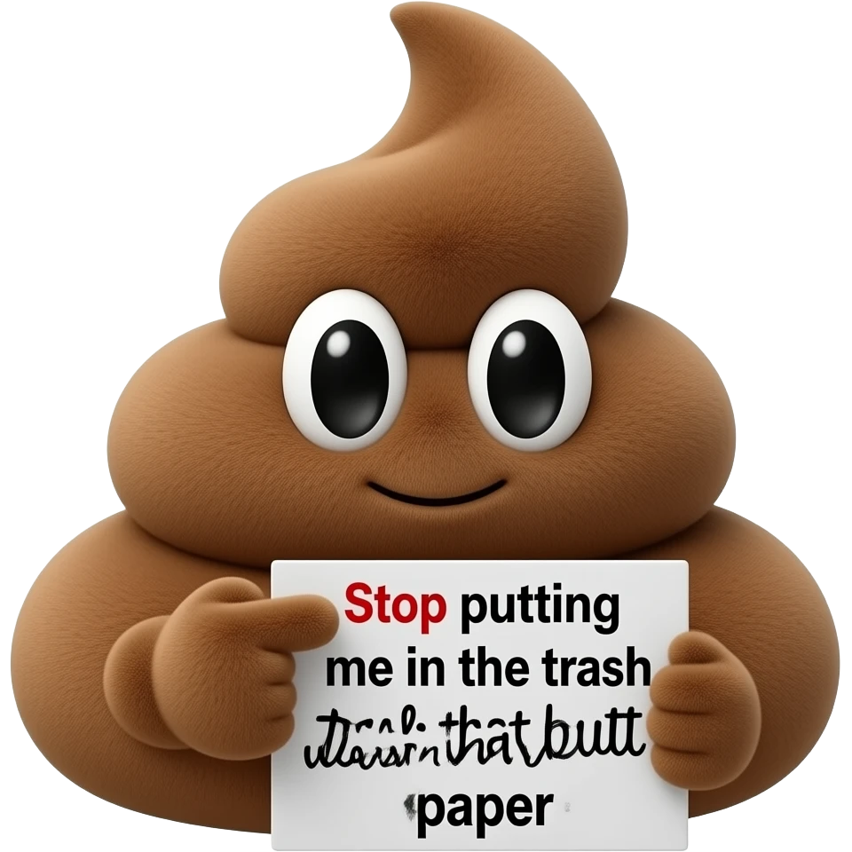 Pelúcia De Cocô Com a Arma Apontanso Pra você é Segurando Um Placa Escrita Pare De me Colocar no Lixo Com esse Papel de Bunda emoji