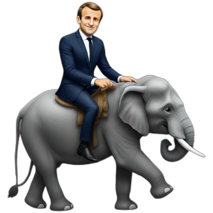 Emmanuel Macron sur un éléphant emoji