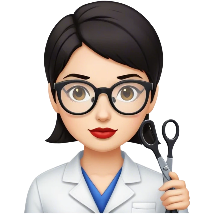 Dark haired female barber wearing glasses emoji