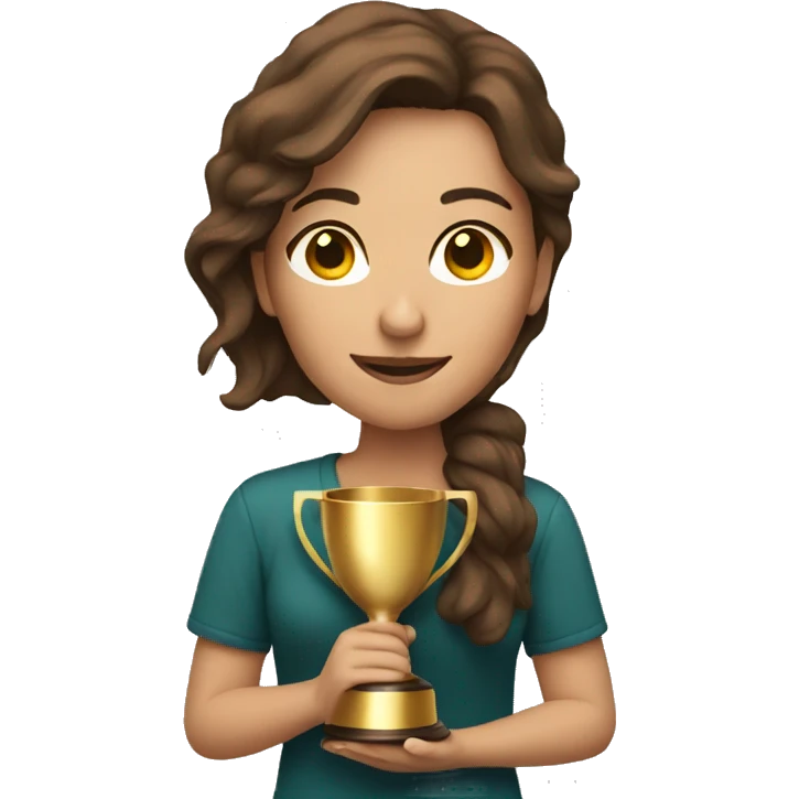 brown haired woman holding a trophy emoji