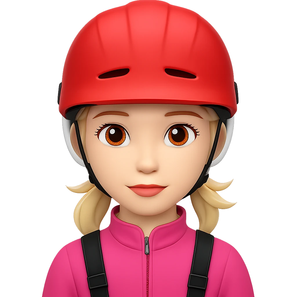 Change the girl's dress color to pink, keep the red bike helmet, no background. Maintain the original style of the image. emoji