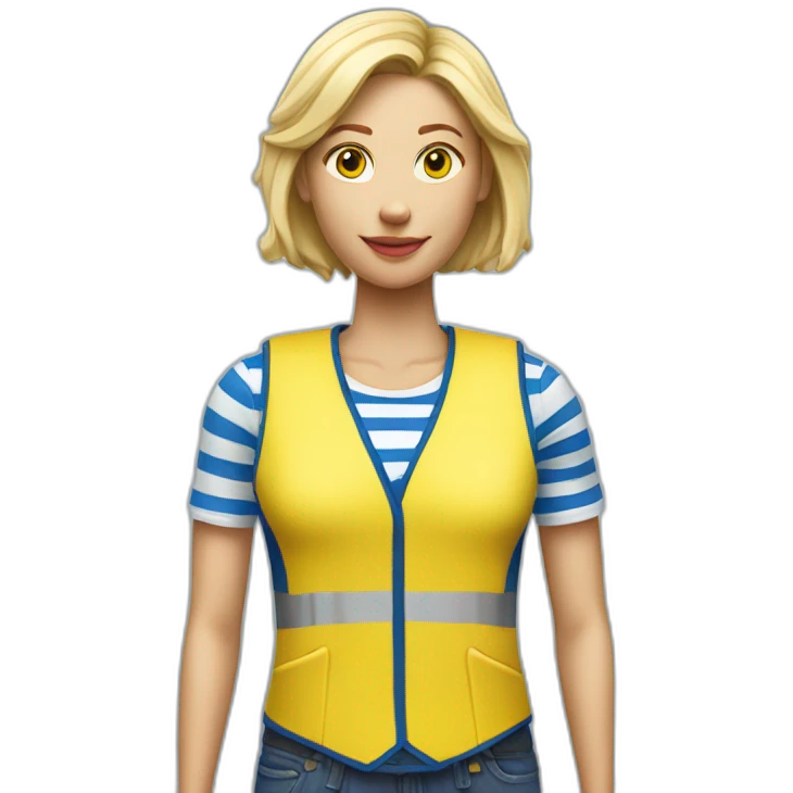 Ikea coworker blond woman blue stripes t-shirt and yellow security vest emoji