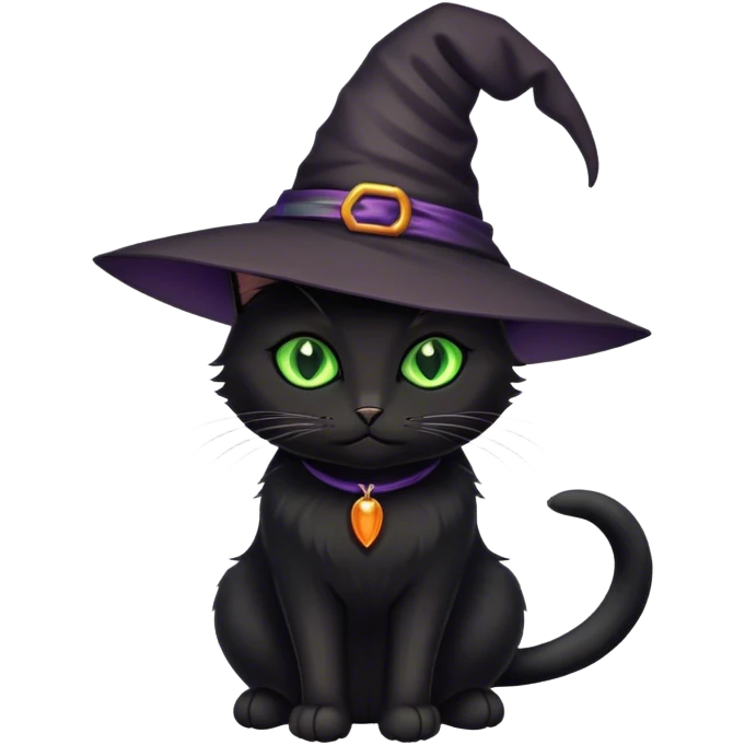 Black cat with a witch hat emoji
