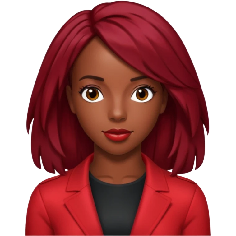 Kelly Rowland with dark red hair, red outfit emoji