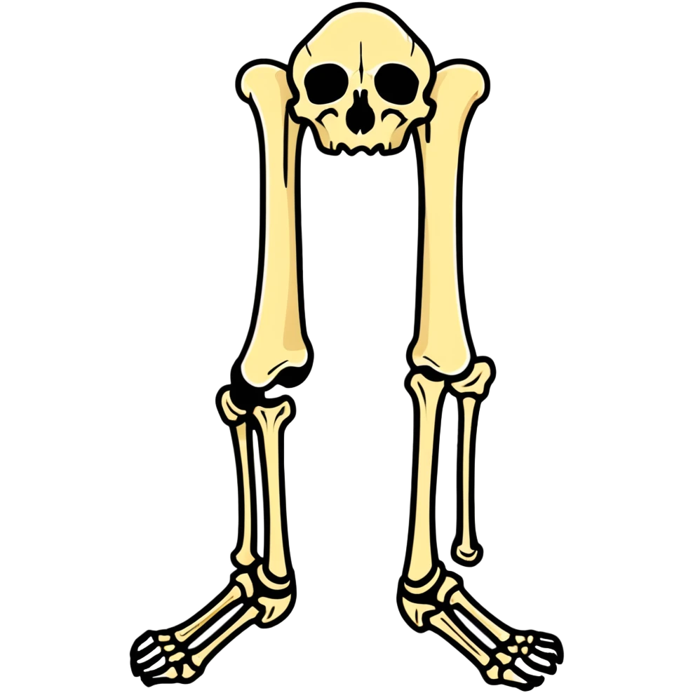 knee bone, patella with femur and tibia bones, skeletal knee joint emoji