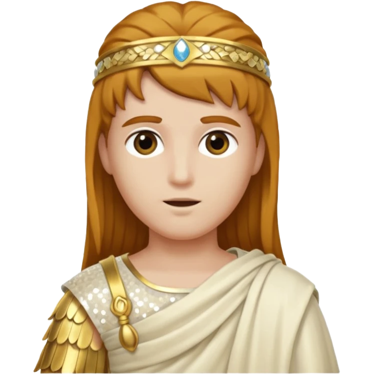 Mercury from Roman Deities with long golden brown hair, ivory sequin toga emoji