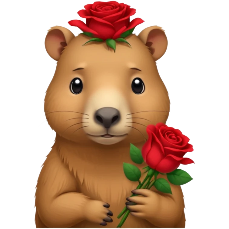 Cute capypara with sad puppy dog eyes holding roses  emoji