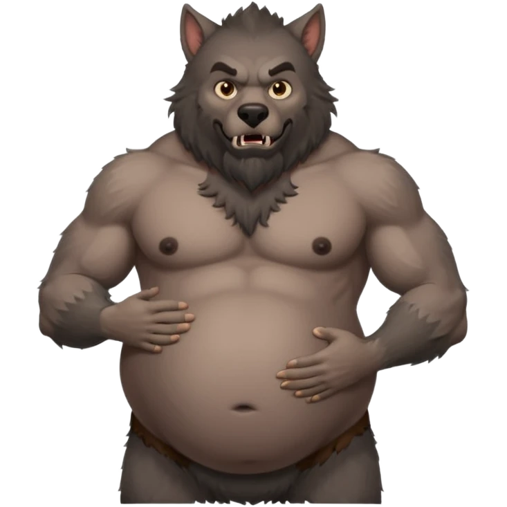 A shirtless pregnant burly male werewolf holding his pregnant belly  emoji