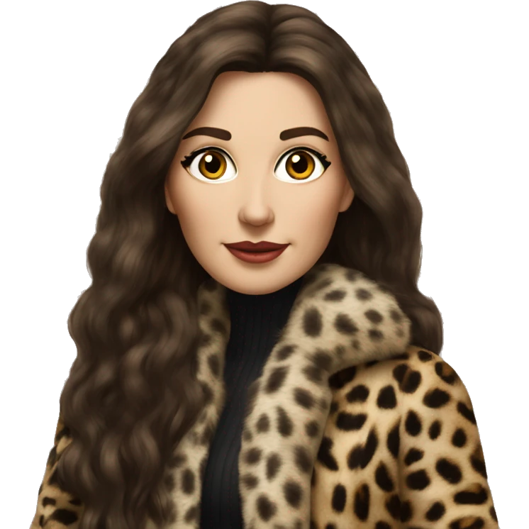 Beautiful Woman Realistic long hair brunette Mob wife fur coat with Leopard  emoji