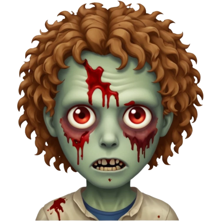 um zombie com cabelo cacheado meio castanho bagunçado  emoji