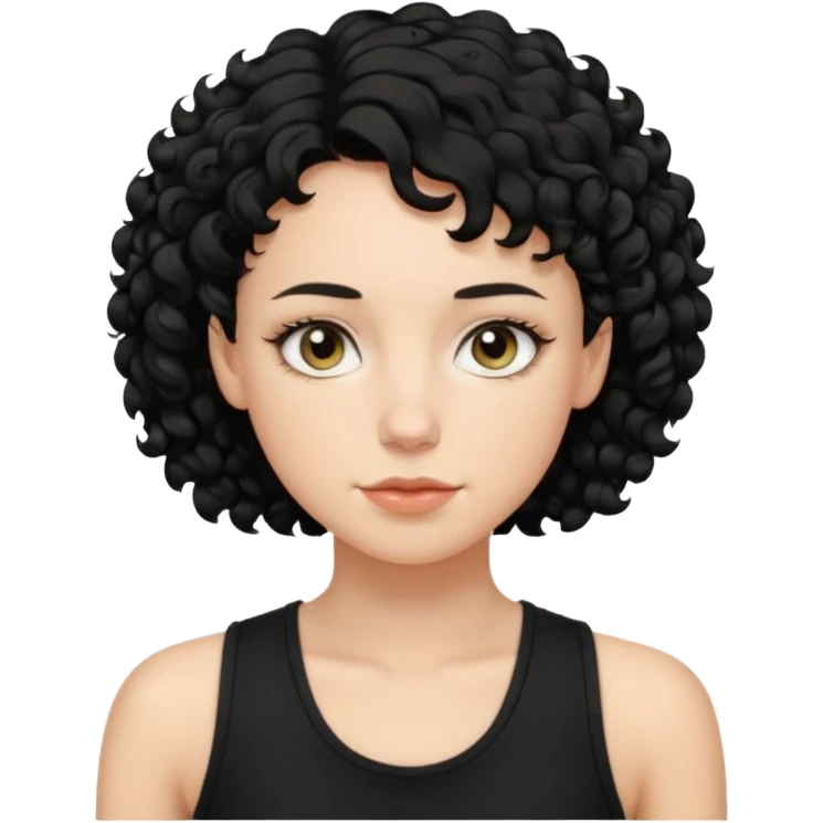 a white woman with short tomboy curly black hair wearing men's black tank top emoji