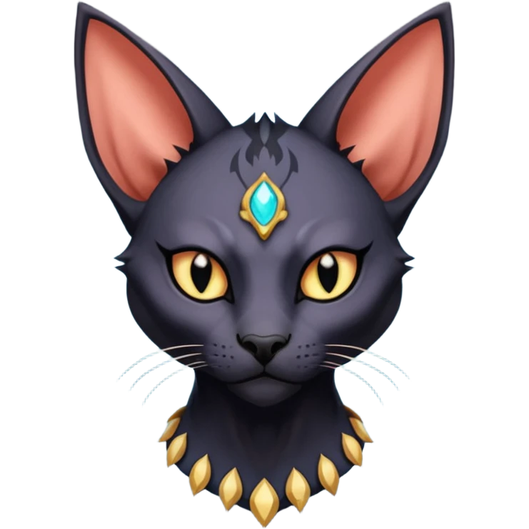 Black edgy Bastet-Noibat-Torracat-Sphynx-Lykoi-Caracal-cat-Fakemon-fusion-hybrid-creature emoji
