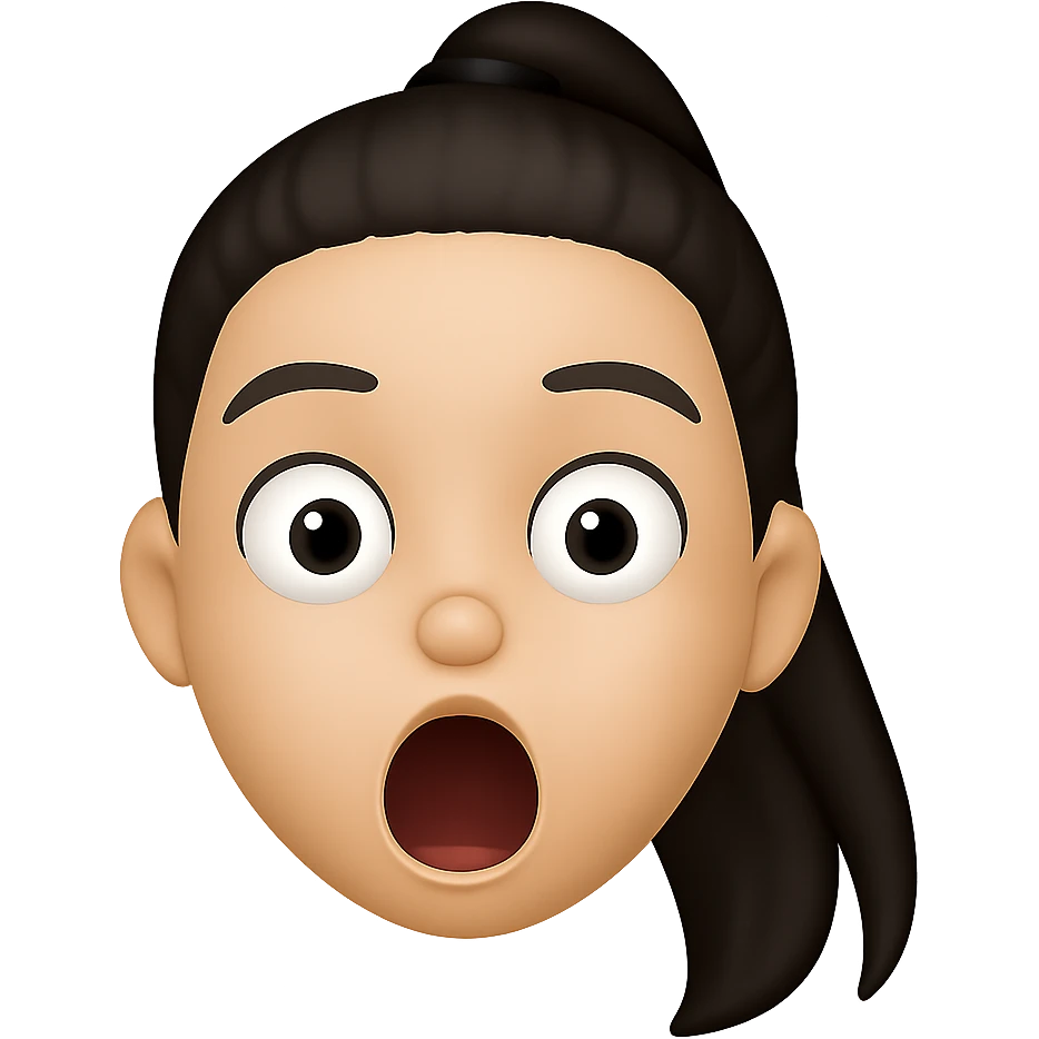Create an emoji style head of this person with a shocked expression, transparent background. The style should resemble apple style emojis with concise details. emoji