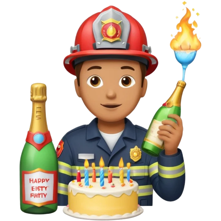 A firefighter extinguishing a party emoji