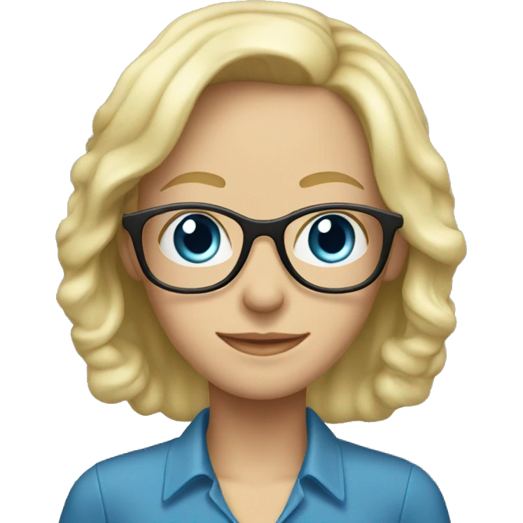 female Teacher with glasses blonde male hair blue eyes blouse emoji