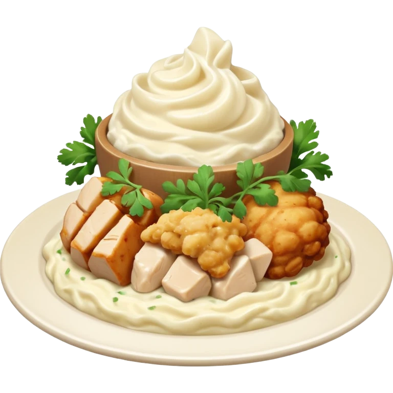 chicken chunks with alfredo sauce and mashed potatoes emoji