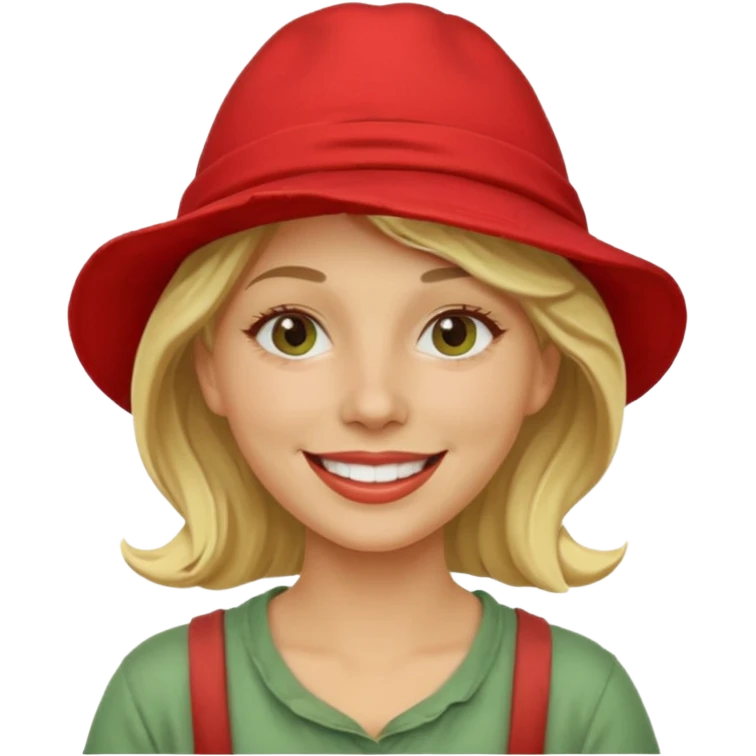 messy green clay mask and red tourist hat blond woman emoji