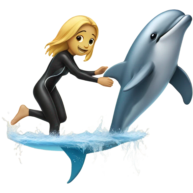a surfer girl swimming with a dolphin  emoji