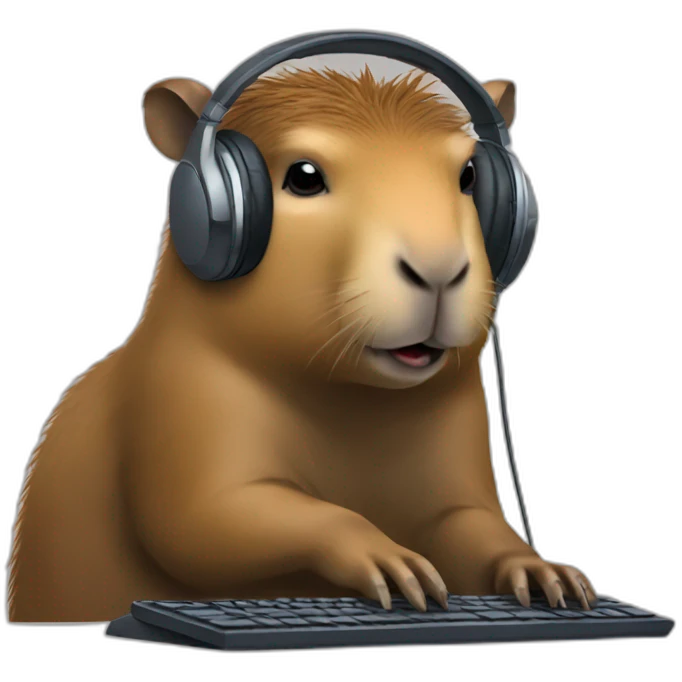 capybara in headphones at the computer emoji