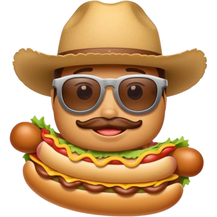 A hotdog with sunglasses and a cowboy hat emoji